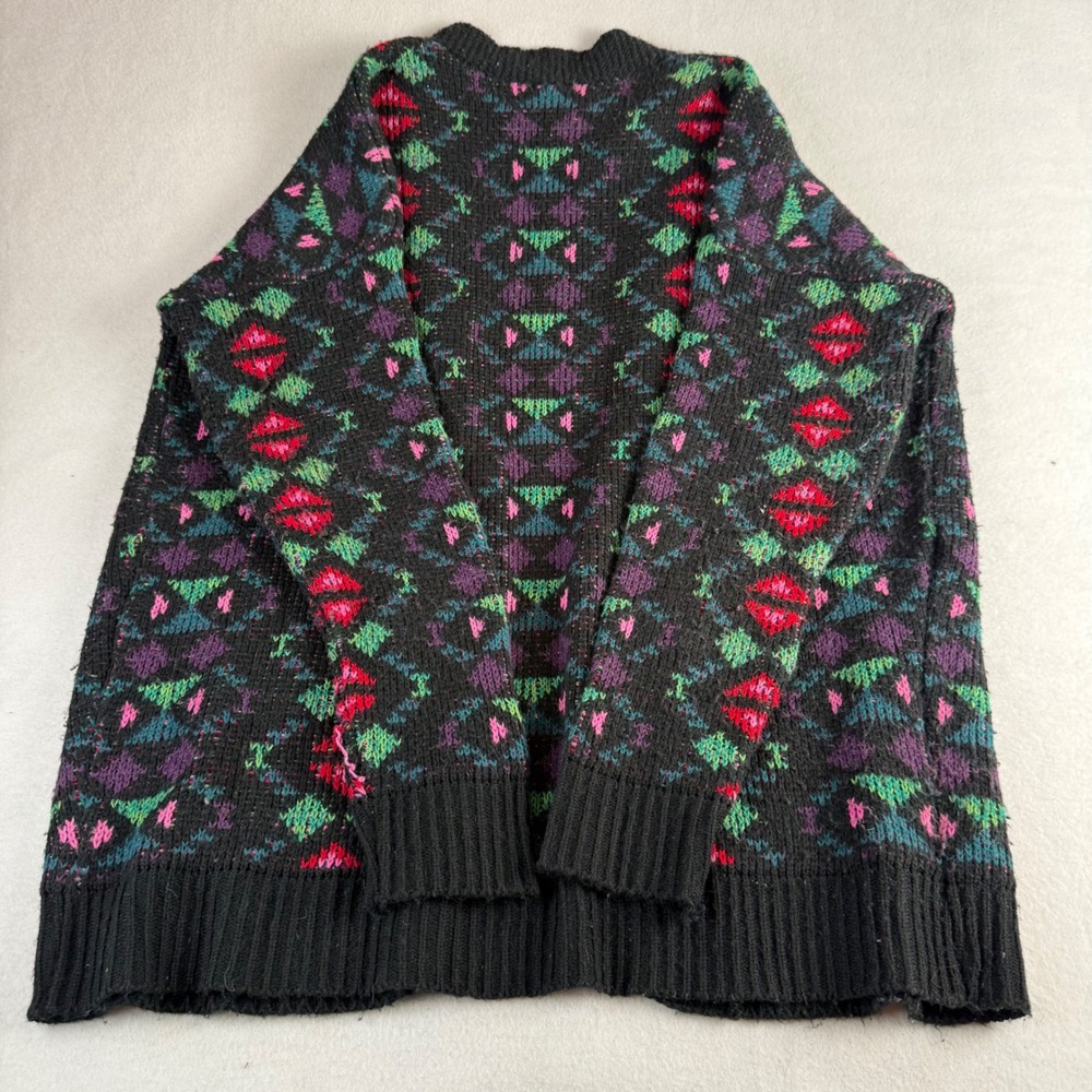 Ecote Urban Outfitters Womens M Black Geometric Fair Isle Open Front Cardigan - Picture 2 of 6